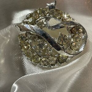 Elegant Silver Tone Crystal Brooch